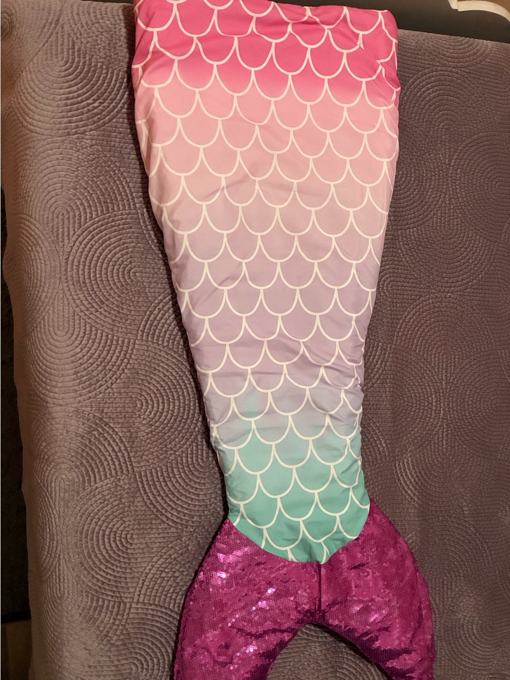 Mermaid Blanket with gradient pattern and sequin fins.